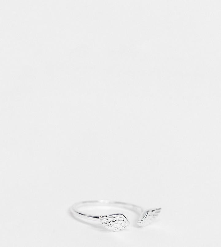 Asos Design Sterling Silver Ring With Angel Wings