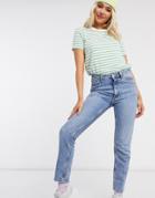 Monki Kimomo Organic Cotton High Waist Slim Mom Jeans In Vintage Blue-blues