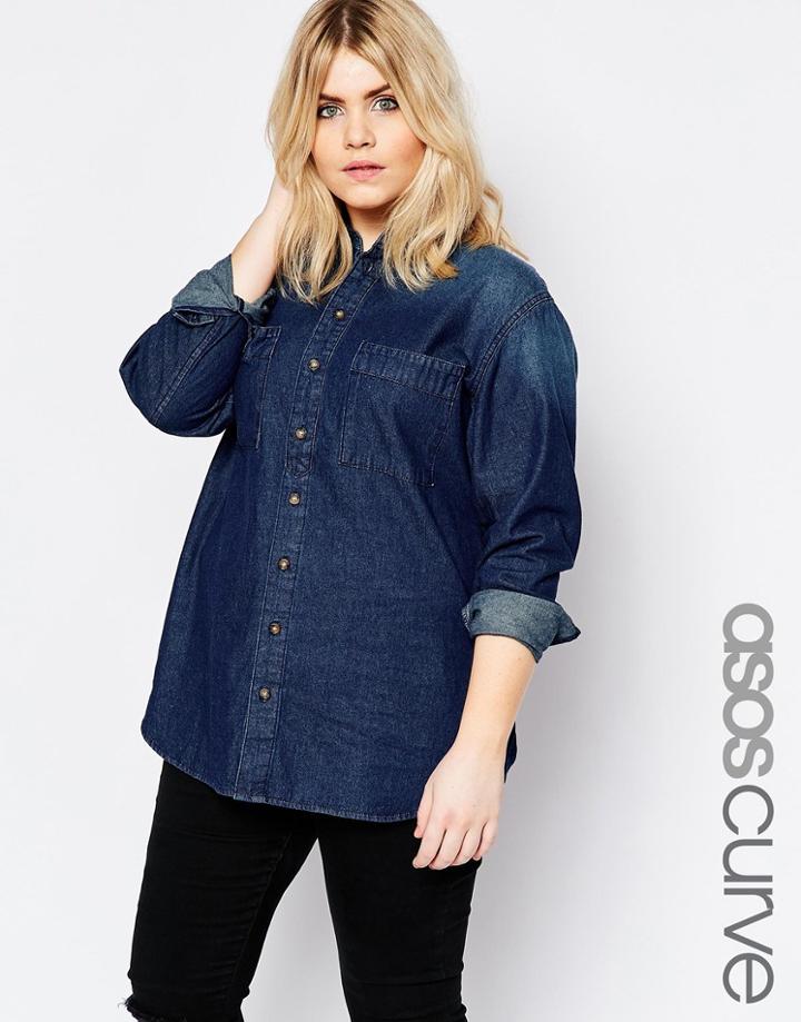Asos Curve Denim Shirt In Paris Darkwash Blue - Dark Wash Blue