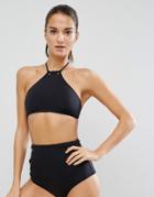 Asos Mix And Match Halter Crop Bikini Top With Eyelets - Black