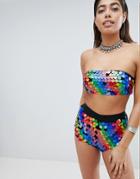 Jaded London Festival Bandeau In Rainbow Sequins Two-piece - Multi