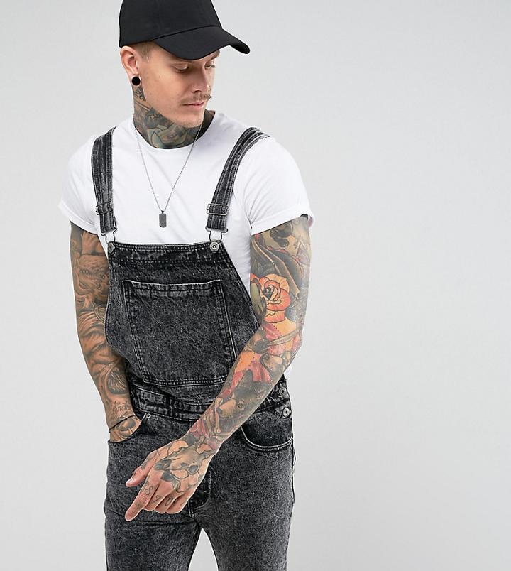 Liquor N Poker 90s Acid Wash Black Short Overall - Black