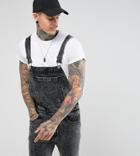 Liquor N Poker 90s Acid Wash Black Short Overall - Black