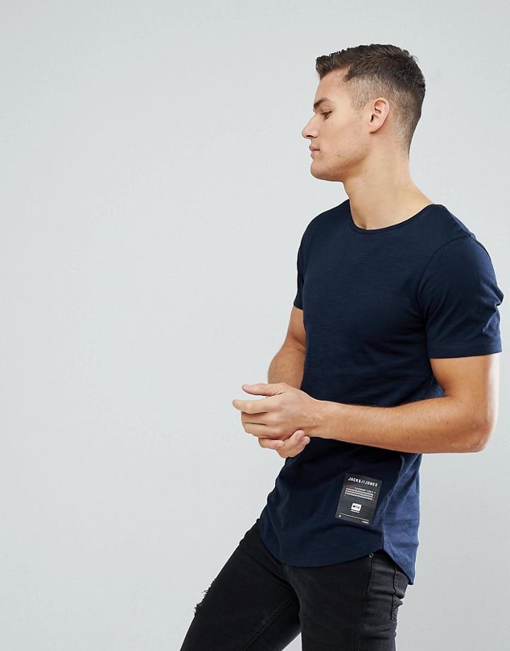 Jack & Jones Core Longline T-shirt With Badge Branding - Navy