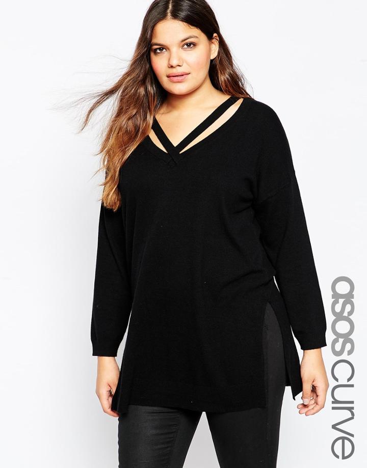 Asos Curve Sweater With Cut Out V Neck - Black