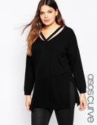 Asos Curve Sweater With Cut Out V Neck - Black