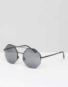 Asos Hexagon Sunglasses In Black - Black