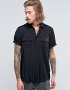 Asos Military Shirt In Black Viscose In Regular Fit - Black