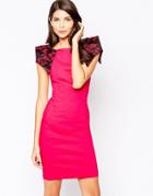 Vesper Rogue Midi Dress With Lace Shoulder Detail - Pink