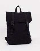 Asos Design Backpack In Black Corduroy With Faux Leather Base