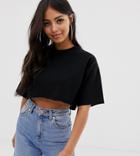 Asos Design Petite Super Crop T-shirt With Raw Edge In Black