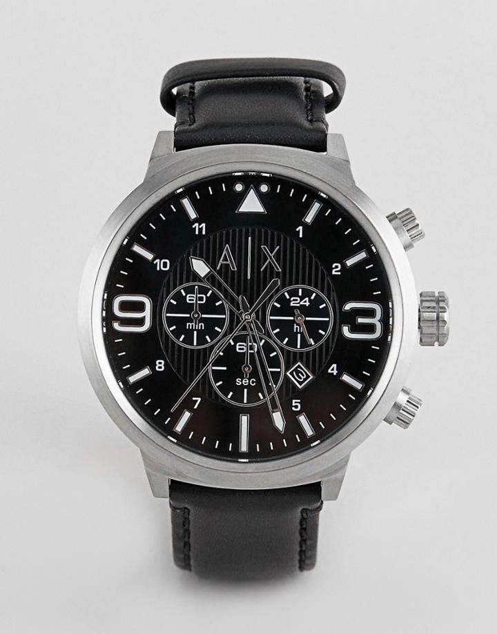 Armani Exchange Ax1371 Mens Leather Strap Chronograph Watch In Black - Black