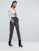 Fashion Union Check Pants With Paperbag Waist - Black