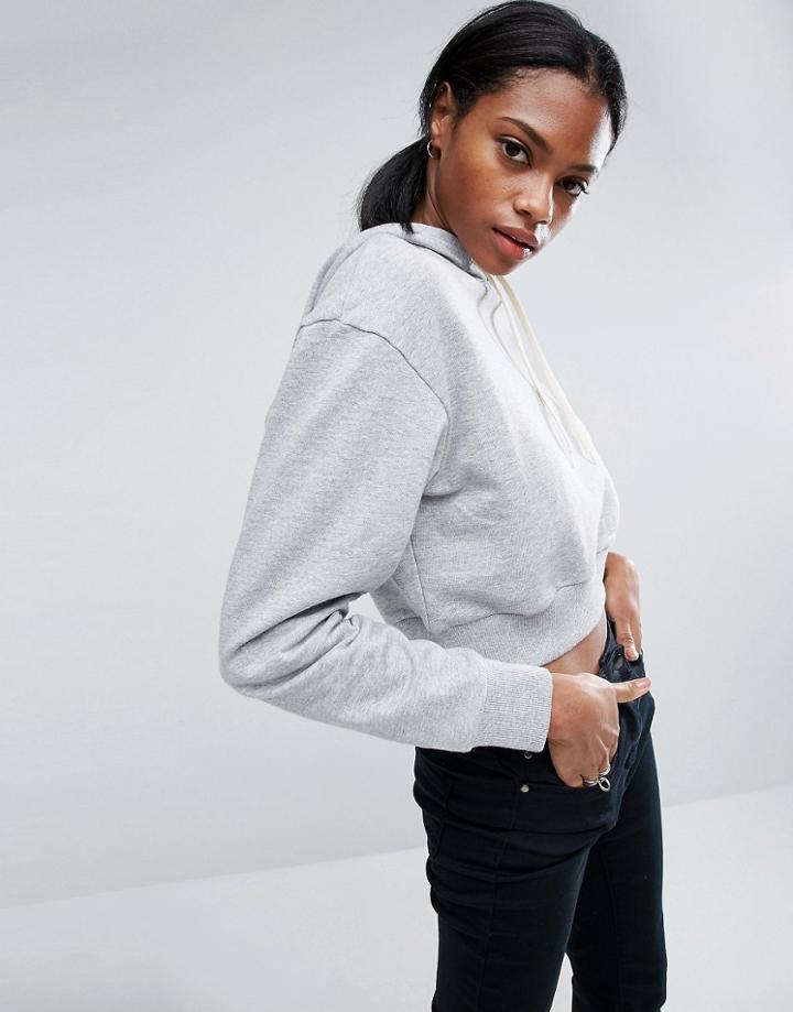 Asos Cropped Pullover Hoodie - Gray