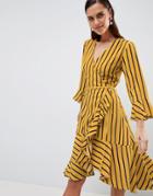 Y.a.s Striped Wrap Dress With Asymetric Ruffle Hem - Multi