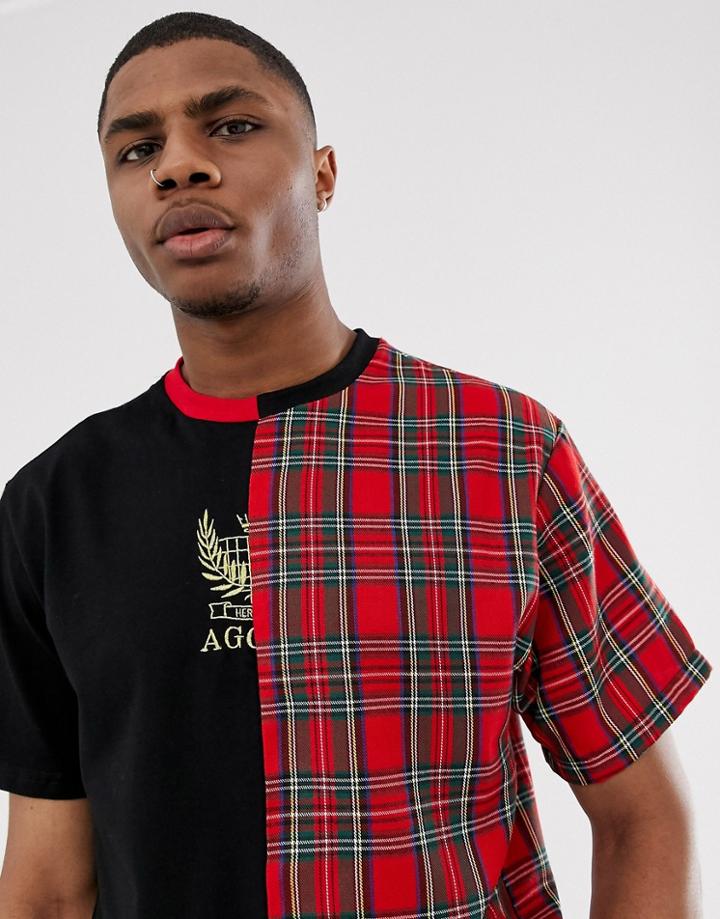 Agora Oversized T-shirt With Check Panel - Black