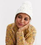 Stitch & Pieces Exclusive Winter White Pom Beanie Hat With Faux Pearl