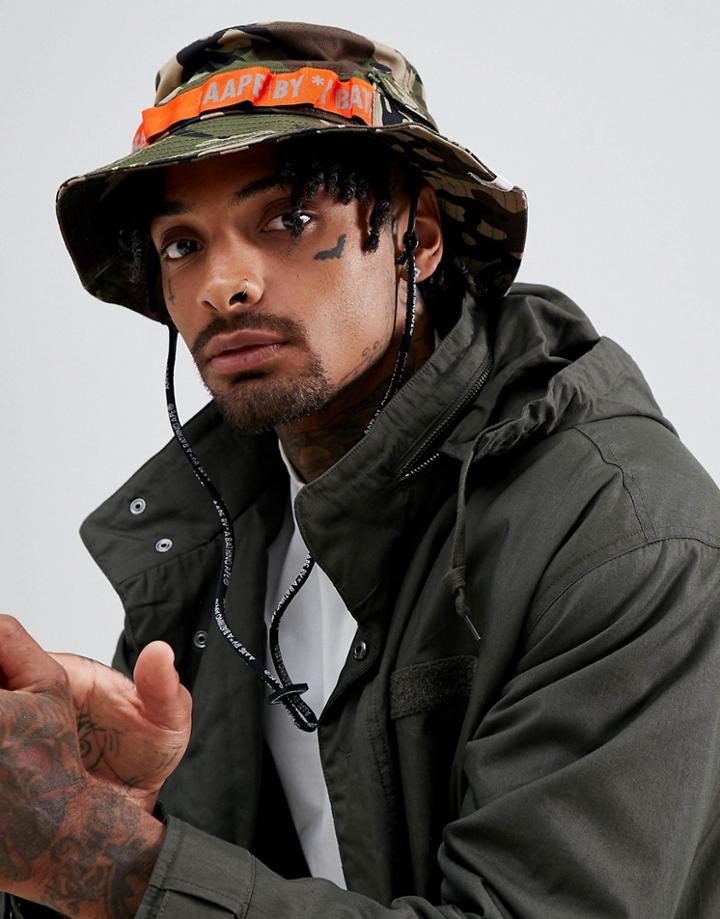 Aape By A Bathing Ape Camo Bucket Hat With Taping - Green