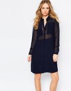 Y.a.s Cilla Shirt Dress With Sheer Inserts - Navy Blazer