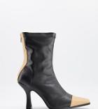 Public Desire Wide Fit Cameo Contrast Panel Boots In Black And Camel-multi