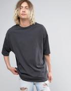 Asos Super Oversized T-shirt With Half Sleeve In Washed Black - Black
