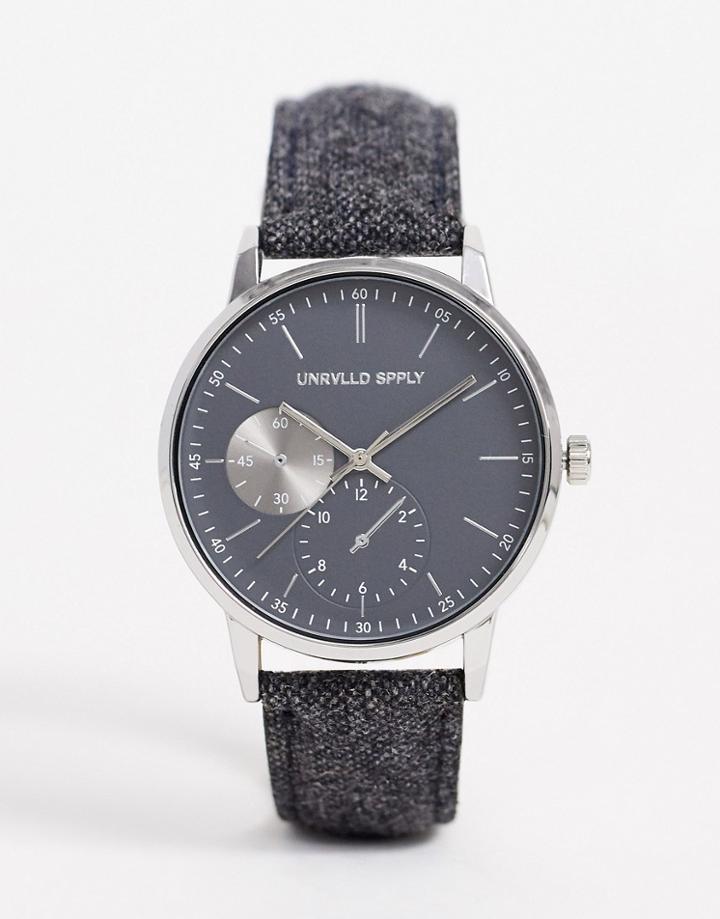 Asos Design Watch In Charcoal Gray With Felt Strap