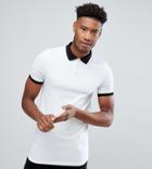 Asos Tall Muscle Fit Polo Shirt With Contrast Rib And Cuff In White - Multi