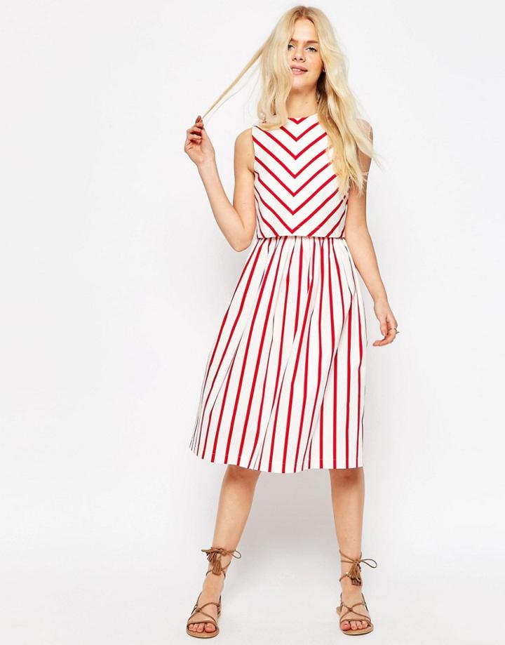 Asos Stripe Picnic Dress With Double Layer - Multi