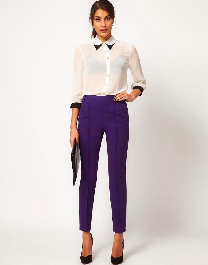 Asos High Waist Pants With Button Detail - Black