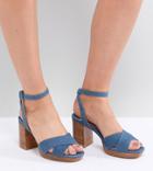 Faith Wide Fit Denim Stacked Heeled Sandals - Blue
