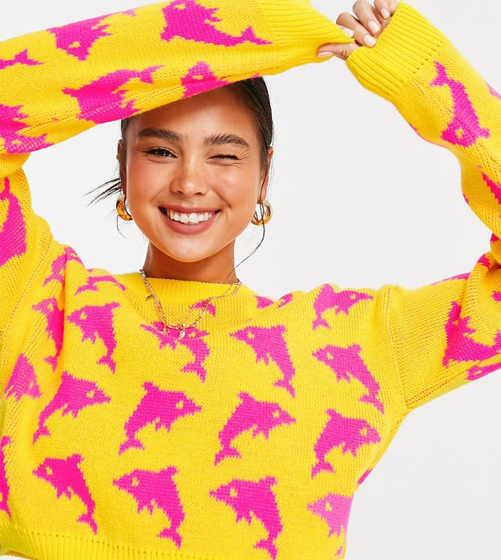 Collusion Boxy Sweater With Dolphin Jacquard-yellow