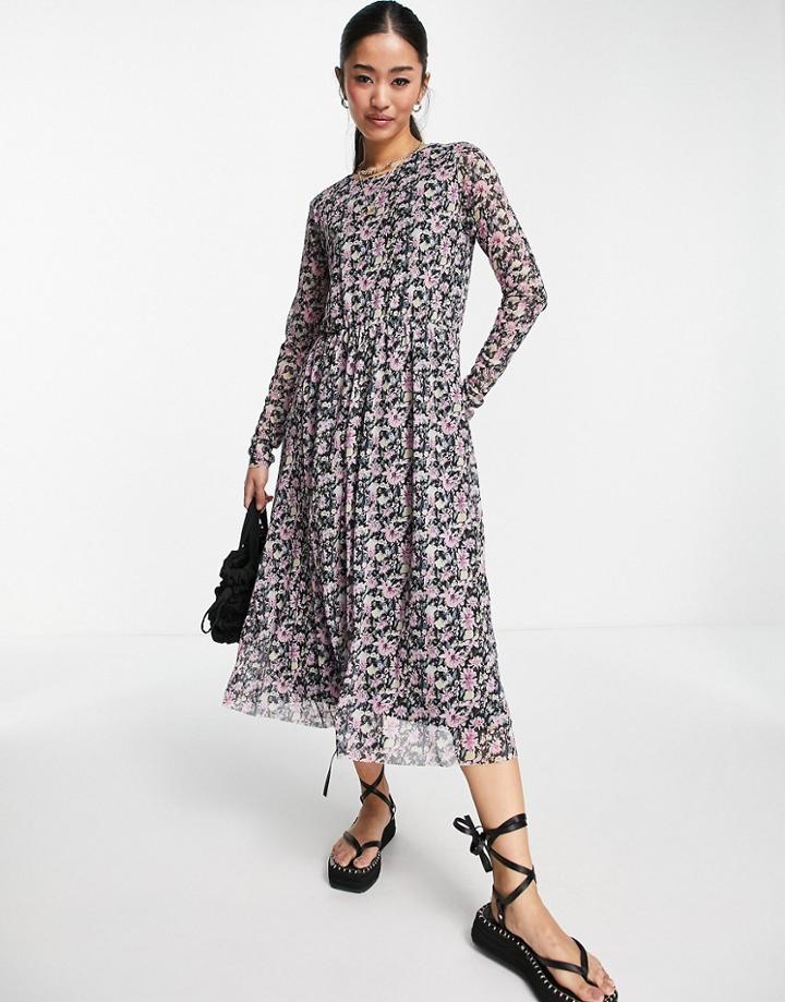 Y.a.s Philly Printed Mesh Midi Dress In Purple-multi