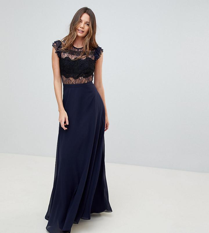 Asos Tall Kate Lace Maxi Dress With Lace Frill Sleeve - Multi