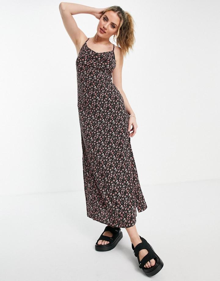 Asos Design Maxi Dress With Cowl Neck In Black Floral Print-multi