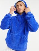 Asos Design Oversized Hoodie In Bright Blue Teddy Borg
