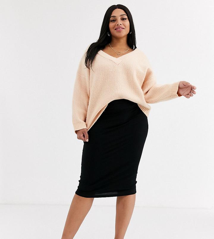 Asos Design Curve Jersey Pencil Skirt-black