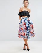 Closet London Prom Satin Midi Skirt In Floral - Multi