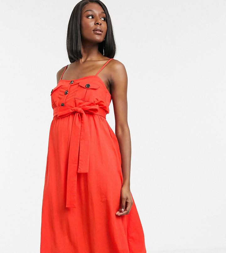 Asos Design Maternity Exclusive Belted Button Through Midi Sundress - Green