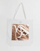 Asos Design Large Cotton Shopper In Personalized Star Sign Print-cream