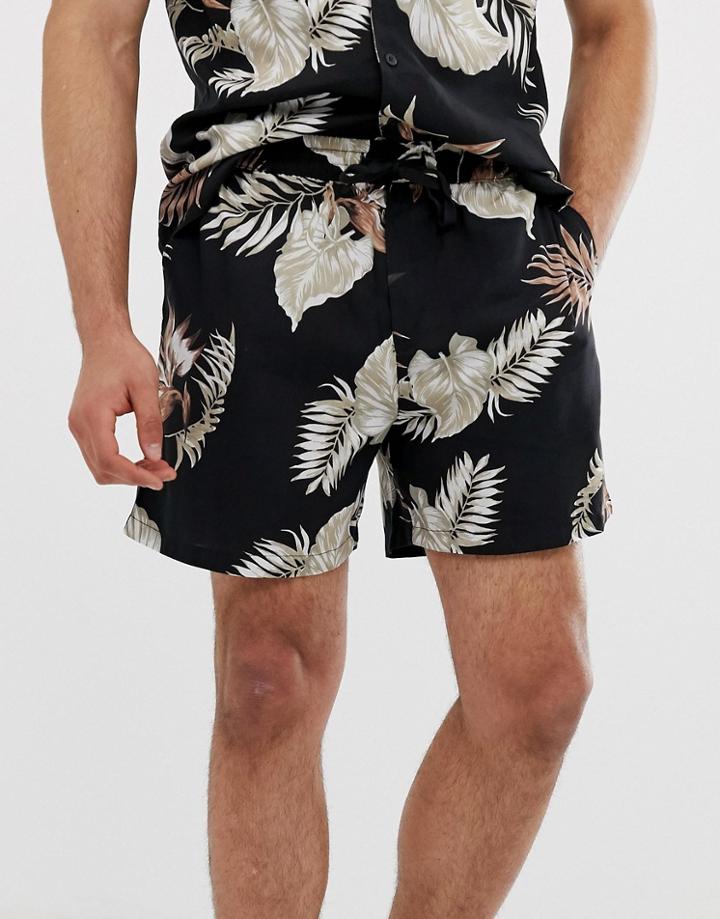 New Look Two-piece Shorts With Leaf Print In Black - Black