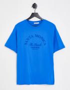 Stradivarius Santa Monica Embroidered Oversized Tee In Blue-green