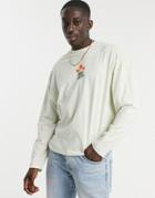 Asos Design Oversized Long Sleeve T-shirt In Beige With Flower Print-neutral