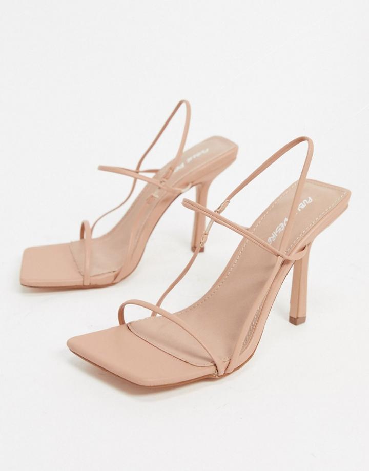 Public Desire Rayelle Square Toe Heeled Sandals In Beige-neutral
