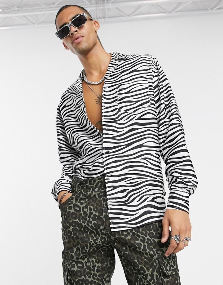 One Above Another Long Sleeve Party Shirt In Zebra-black