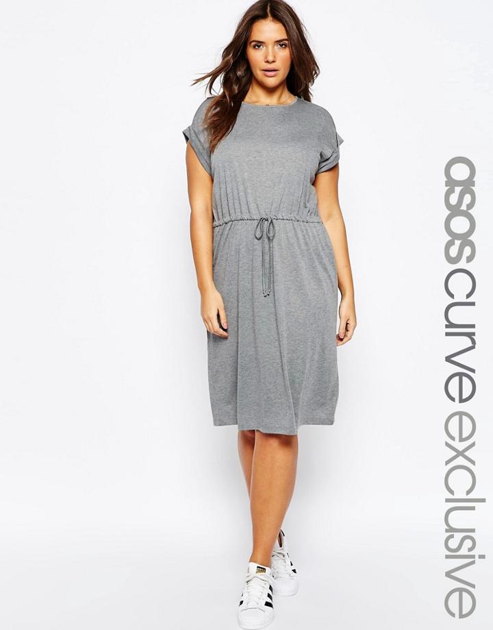 Asos Curve T-shirt Dress With Tie Waist - Gray Marl