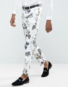Asos Wedding Skinny Smart Pants In Watercolor Floral Print - White