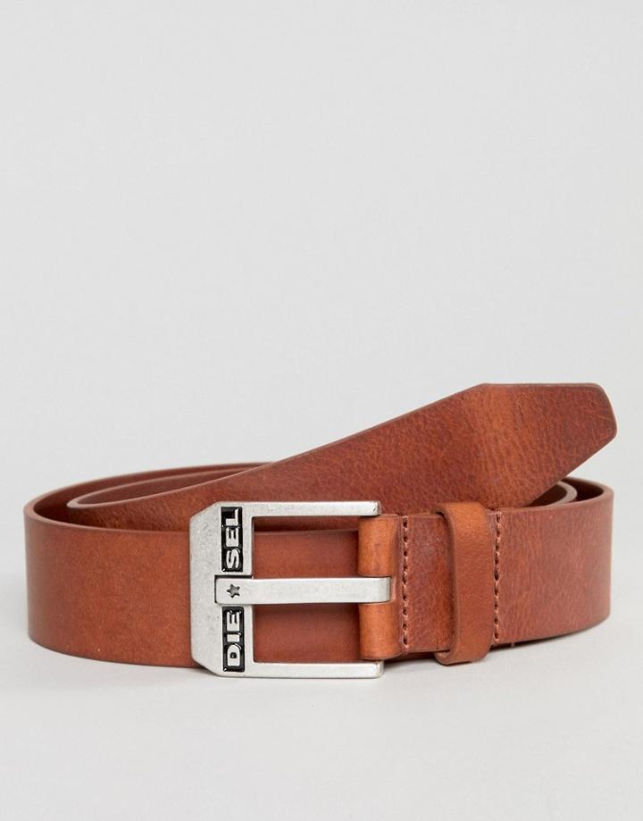 Diesel Leather Belt In Tan - Tan