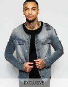 Exclusive To Asos Liquor N Poker Denim Jacket Distressed Trucker Washed Gray - Washed Gray