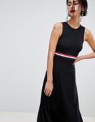 Stradivarius Stripe Waistband Dress With Back Cutout - Black
