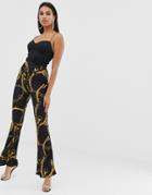 Prettylittlething Flare Pants In Chain Print - Multi